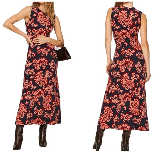 Yumi Kim Dresses & Skirts - Yumi Kim Zelda Midi Dress XL Paisley Knit Sleeveless Navy Red Fall Winter